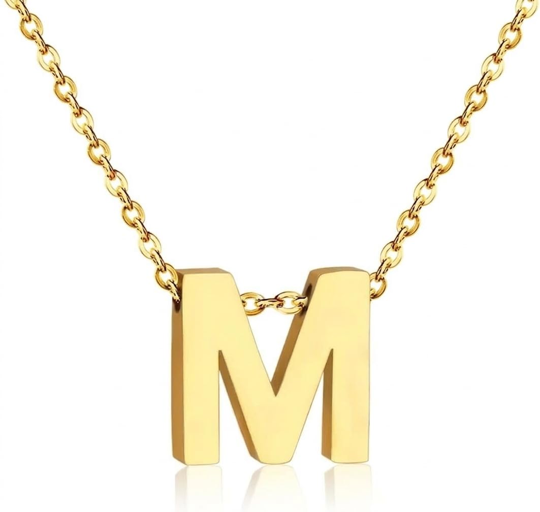Simple Steel Letter Necklace for Women Men Gold One Name Pendant Jewelry Birthday Gift