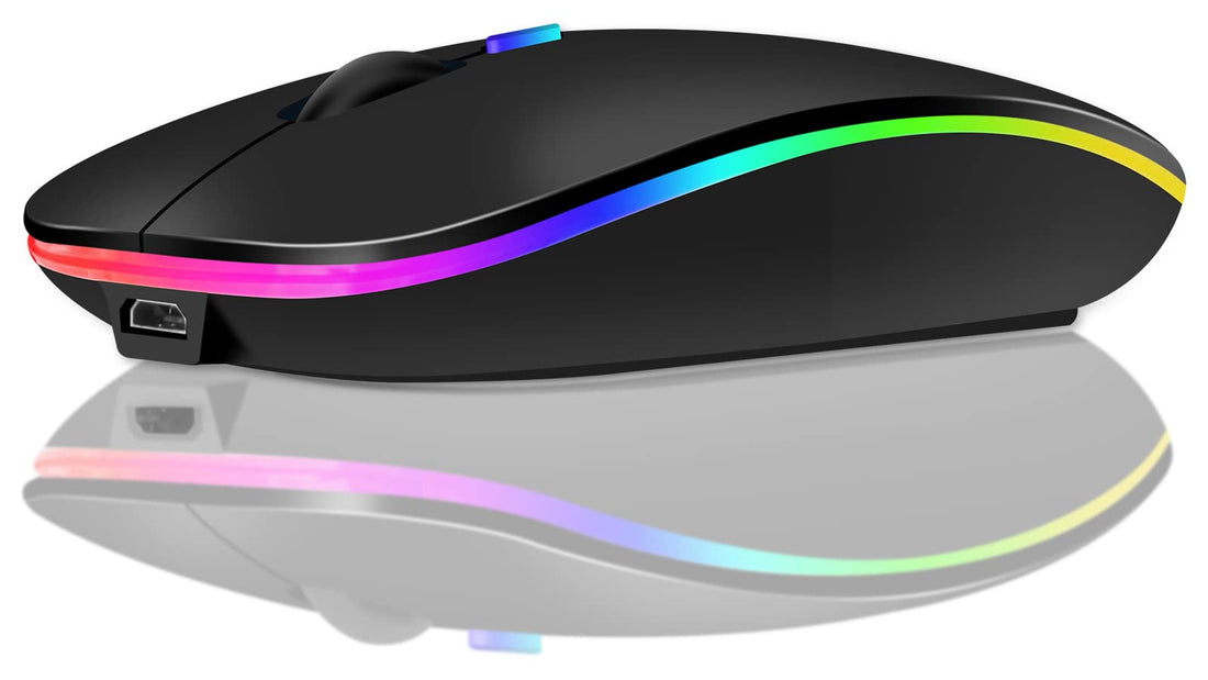 Bluetooth Mouse Wireless (Bluetooth 5.1 + USB 2.4 GHz) LED Dual Mode Rechargeable Optical Office Wireless Mouse for Laptop MacBook Air Pro, iPad, PC, Computer, Desktop, Mouse with USB C Adapter