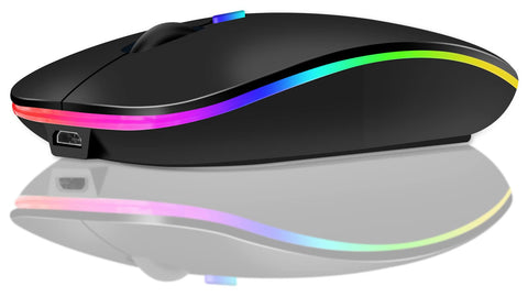 Bluetooth Mouse Wireless (Bluetooth 5.1 + USB 2.4 GHz) LED Dual Mode Rechargeable Optical Office Wireless Mouse for Laptop MacBook Air Pro, iPad, PC, Computer, Desktop, Mouse with USB C Adapter