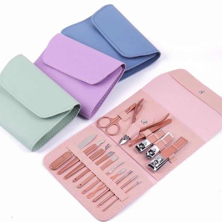 16 Piece Stainless Steel Manicure and Pedicure Set Travel Kit with Folding Case:High Quality Stainless Steel for Long Lasting Durability and Precision Nail Care (3 Pcs Shown)