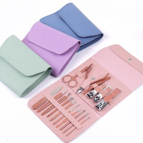 16 Piece Stainless Steel Manicure and Pedicure Set Travel Kit with Folding Case:High Quality Stainless Steel for Long Lasting Durability and Precision Nail Care (3 Pcs Shown)