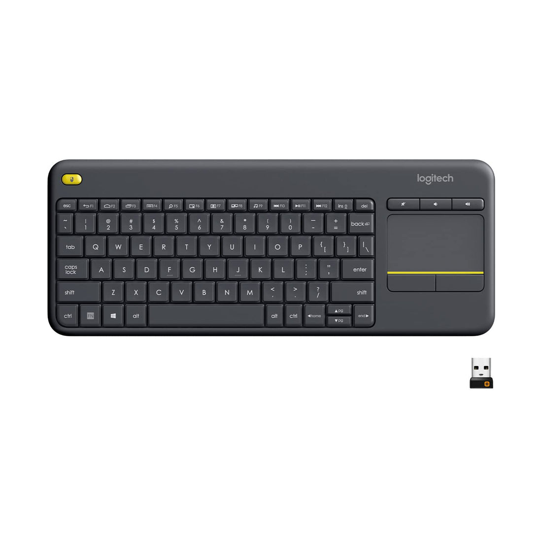 Logitech K400 Plus Wireless (English & Arabic) Touch TV Keyboard With Easy Media Control and Built-in Touchpad, HTPC Keyboard for PC-connected TV, Windows, Android, Chrome OS, Laptop, Tablet - Black
