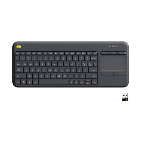 Logitech K400 Plus Wireless (English & Arabic) Touch TV Keyboard With Easy Media Control and Built-in Touchpad, HTPC Keyboard for PC-connected TV, Windows, Android, Chrome OS, Laptop, Tablet - Black
