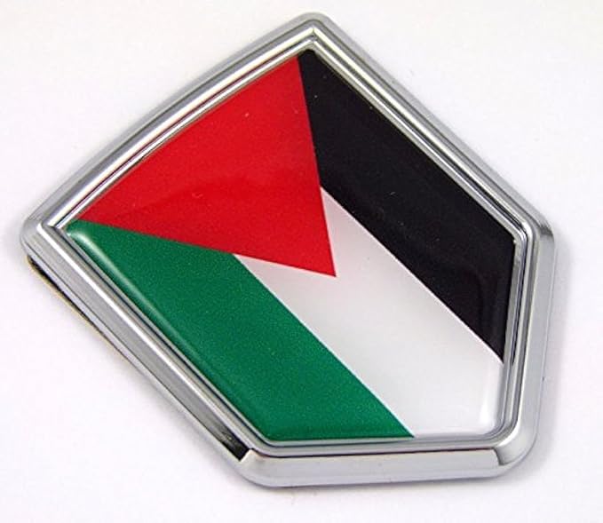 Palestinian Flag Chrome Emblem Shield Shape, Car Decal Sticker, Bike Crest Badge