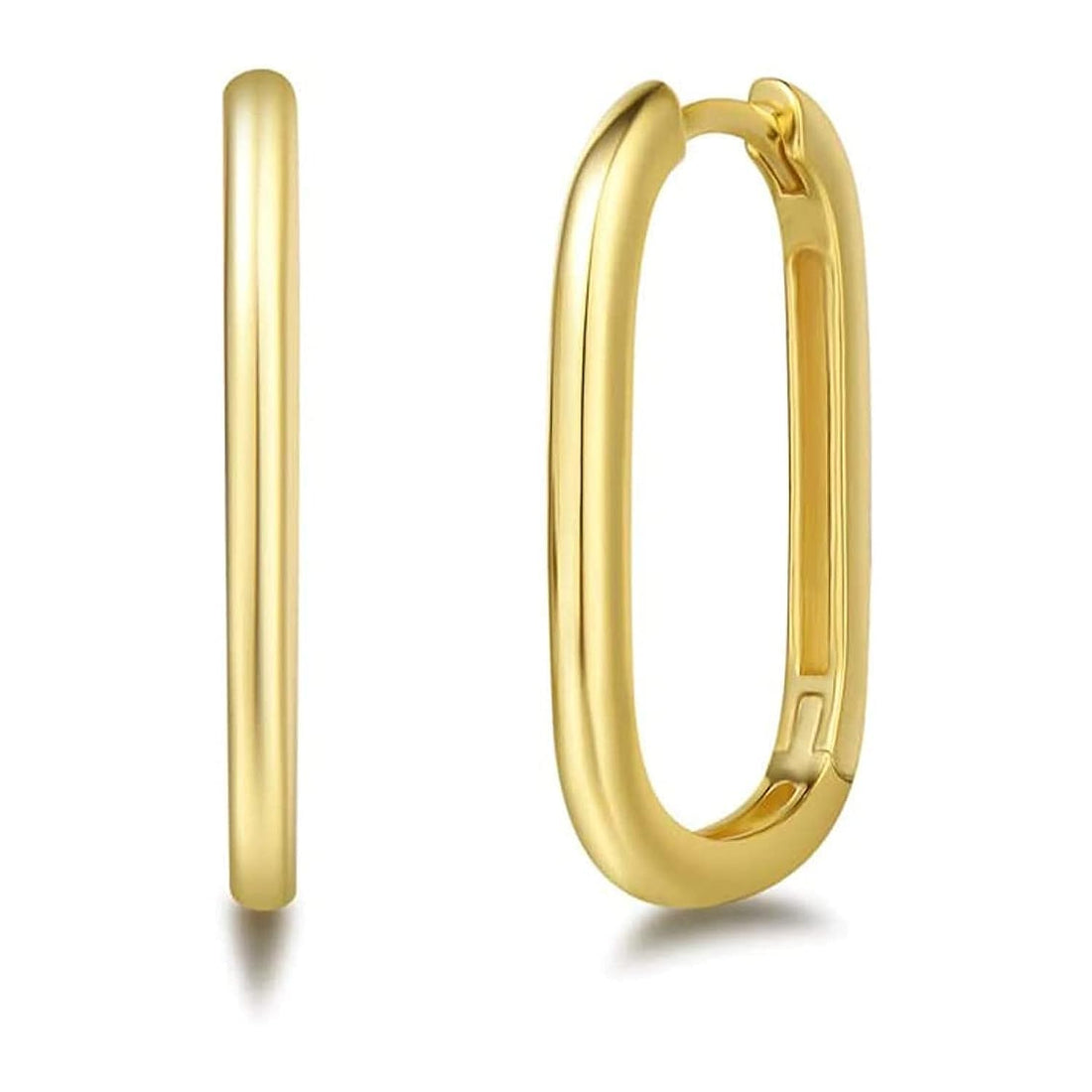 18K Gold Plated Paperclip Elegant Hoop Earrings Rectangle Minimalist Durable Endless Hoop Earrings for Women Fine Jewelry, 25mm Length By Julia Store- yellow