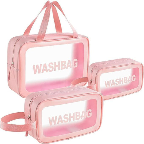 3 Pieces Clear Cosmetic Bag Travel Makeup Bag for Women Girls (Pink)