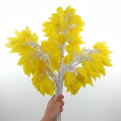 12 Pcs Artificial Leaves Branches 30cm Length 7cm Wide (Benjamina) – Decorative Vase & Rose Arrangements & Bouquet – Multiple Colors (Yellow/Red/White/Pink/Milky/Green) for Home Office (Yellow)