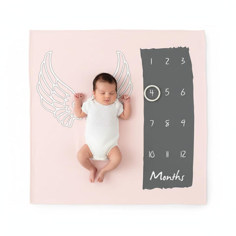 mamas gift Baby Milestone Blanket Girl - Large 140x140cm Soft Plush Fleece Newborn Photography Prop Mat for Monthly Growth Tracking & Baby Shower Gifts (Angel Wings)