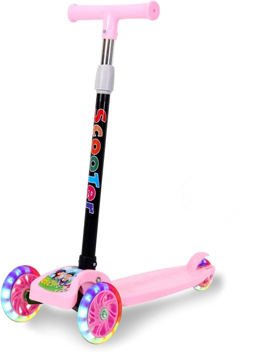 3-Wheels Scooter | Adjustable Height | LED Light |Toddler Scooter Pedal for Girls and Boys,Folding Kids Scooter with Flashing Wheels for Ages 2-12