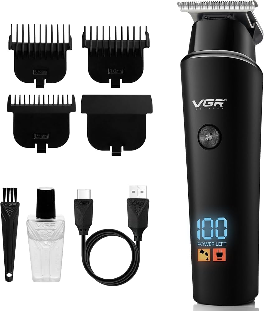 VGR V-937 Professional Hair Trimmer for Men, Cordless USB-C Rechargeable, 6500 RPM, LED Display, 500 Min Battery
