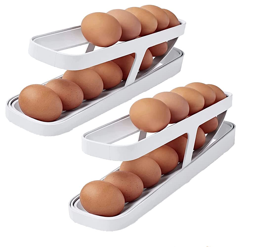 Circle M Automatic Egg Dispenser - 2 Tier Egg Storage Holder with Auto Sliding System, Ideal for Refrigerator and Kitchen (2 Pack)