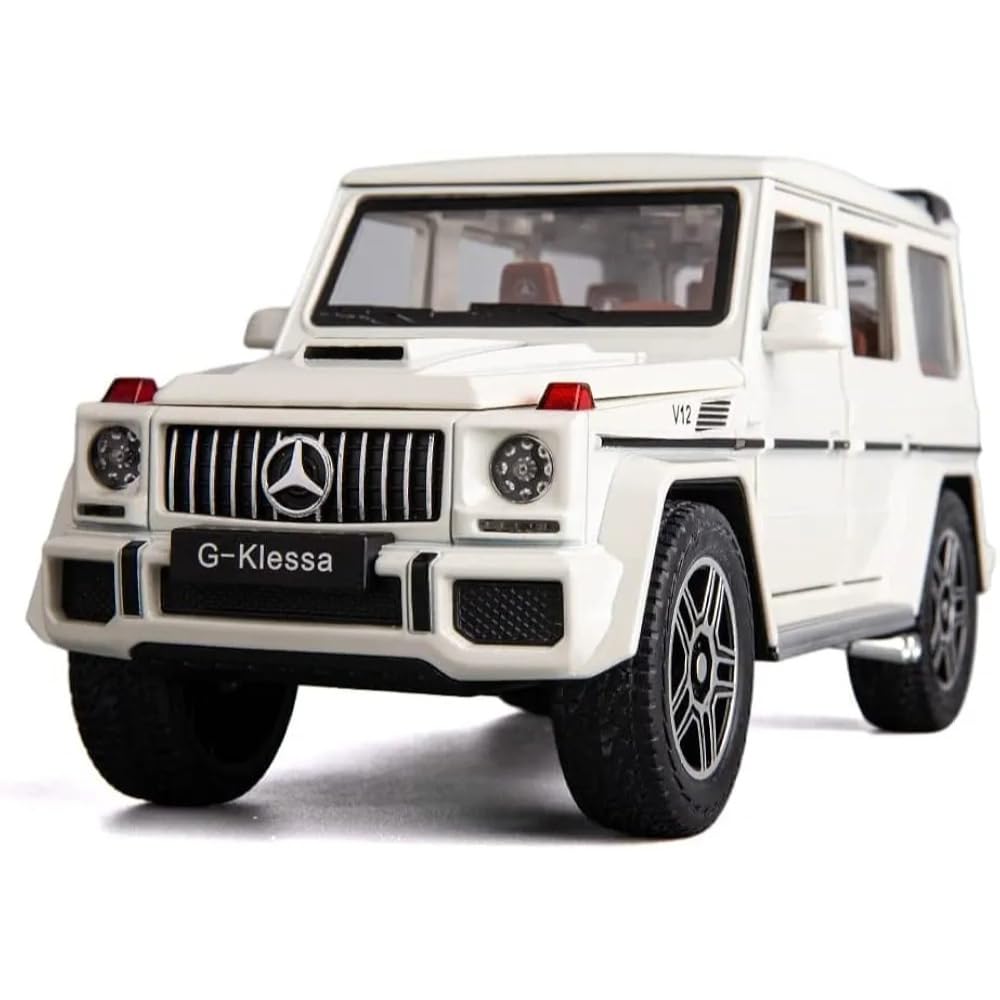High Class Metal Car Model Deluxe Model with Doors, Hood and Rear Trunk Open, Realistic Sound and Light Effects, Pull Back Function (White)