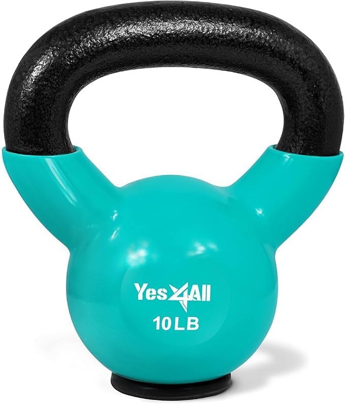 Vinyl Coated Kettlebells – Weight Available: 5, 10, 15, 20, 25, 30, 35, 40, 45, 50 lbs (M. 10lbs - Rubber Base - Mint)