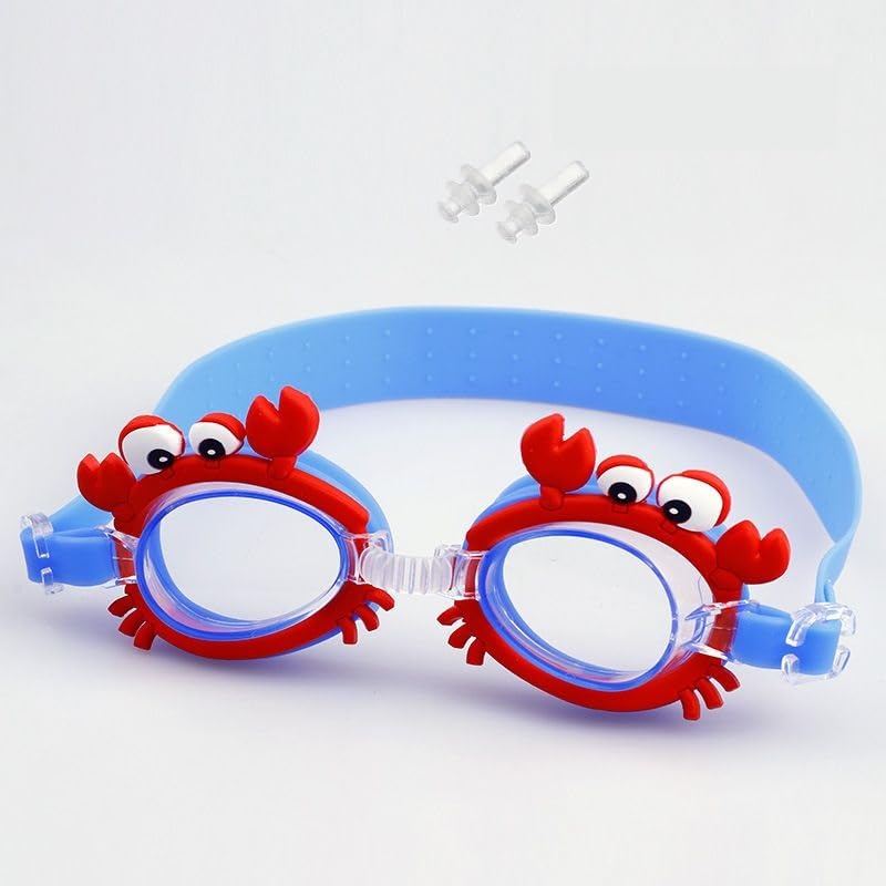 Kids Swimming Goggles with UV Protection, Anti-Fog, Adjustable Strap, Ages 3-14 Boys and Girls, Ear Plugs Included