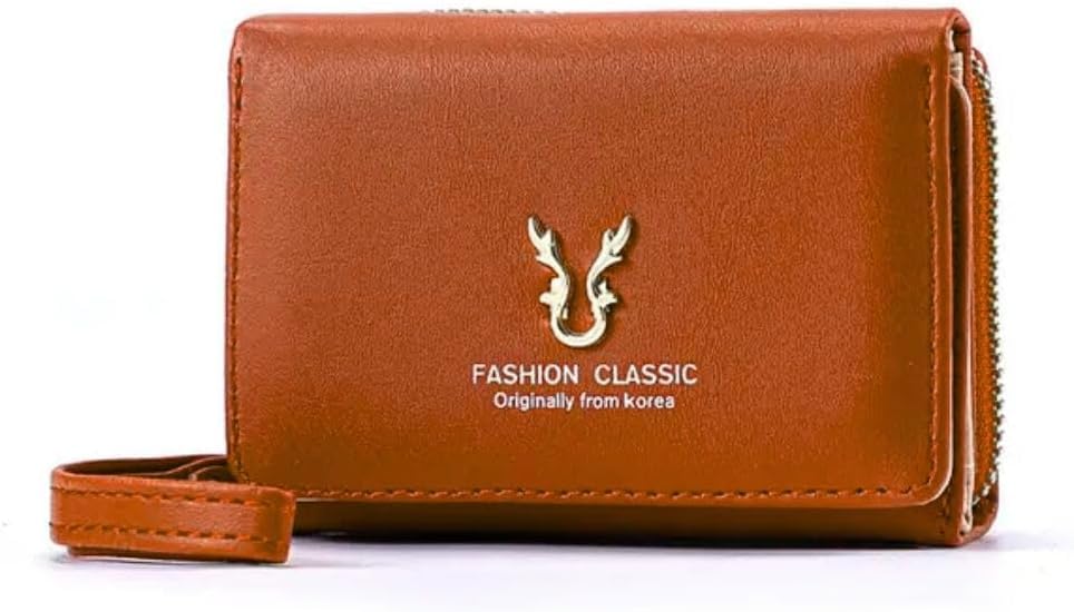 Women's Small Wallet for Cash and Cards with 8 Inner Pockets (BROWN)