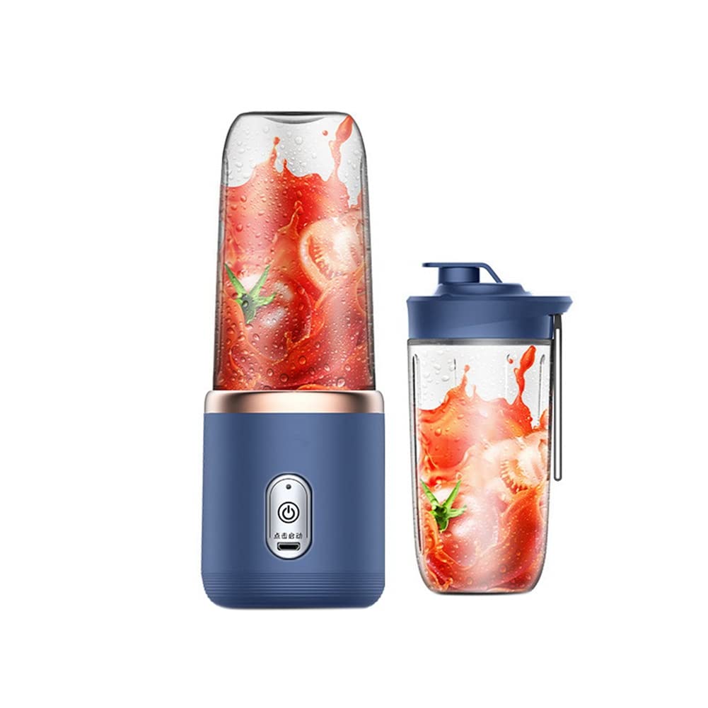 Juicer 6 Blades Blender with Juicer Cup and Portable USB Rechargeable Blender Lid for Fruit Juices (Blue)