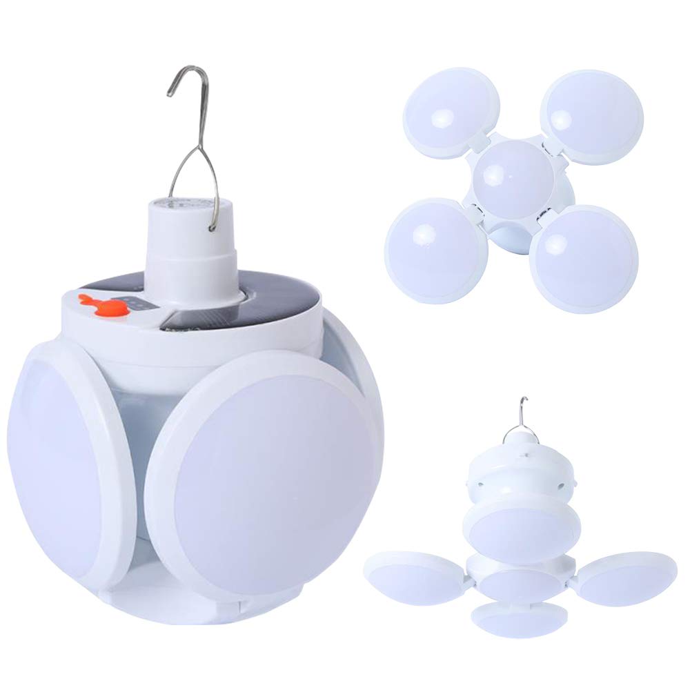Solar Camping Light with LED Lantern，Portable Tent Lamp with Hanging Hook，Folding Football Bulbs Rechargeable Light with Cable for Camping, Outdoor, Office, Home, Tent, car, barn,Workshop, Warehouse