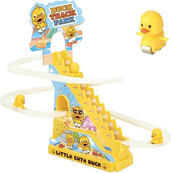 Wonka Electric Stair Climbing Track Toy for Kids, Duck Roller Coaster Toys with Flashing Lights and Music for Toddlers Boys and Girls (3 Duck Slide)
