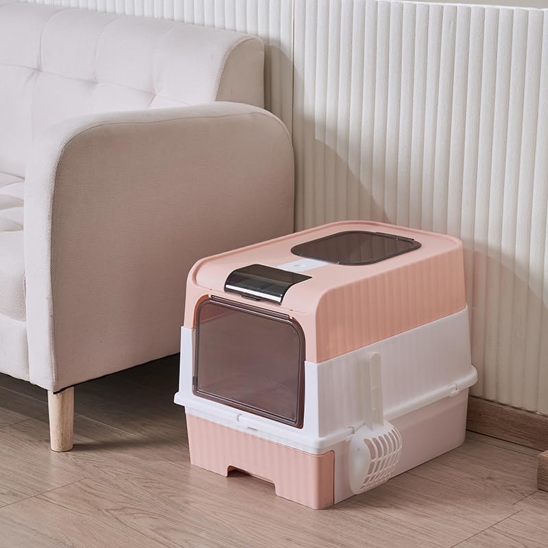 Litter Box Cat Litter Box Closed Cat Litter Box with Pull Out Drawer for Easy Cleaning Cat Litter Box Cat Litter Box Modern Decorative Cat Litter Box 37x35x50cm (Pink)
