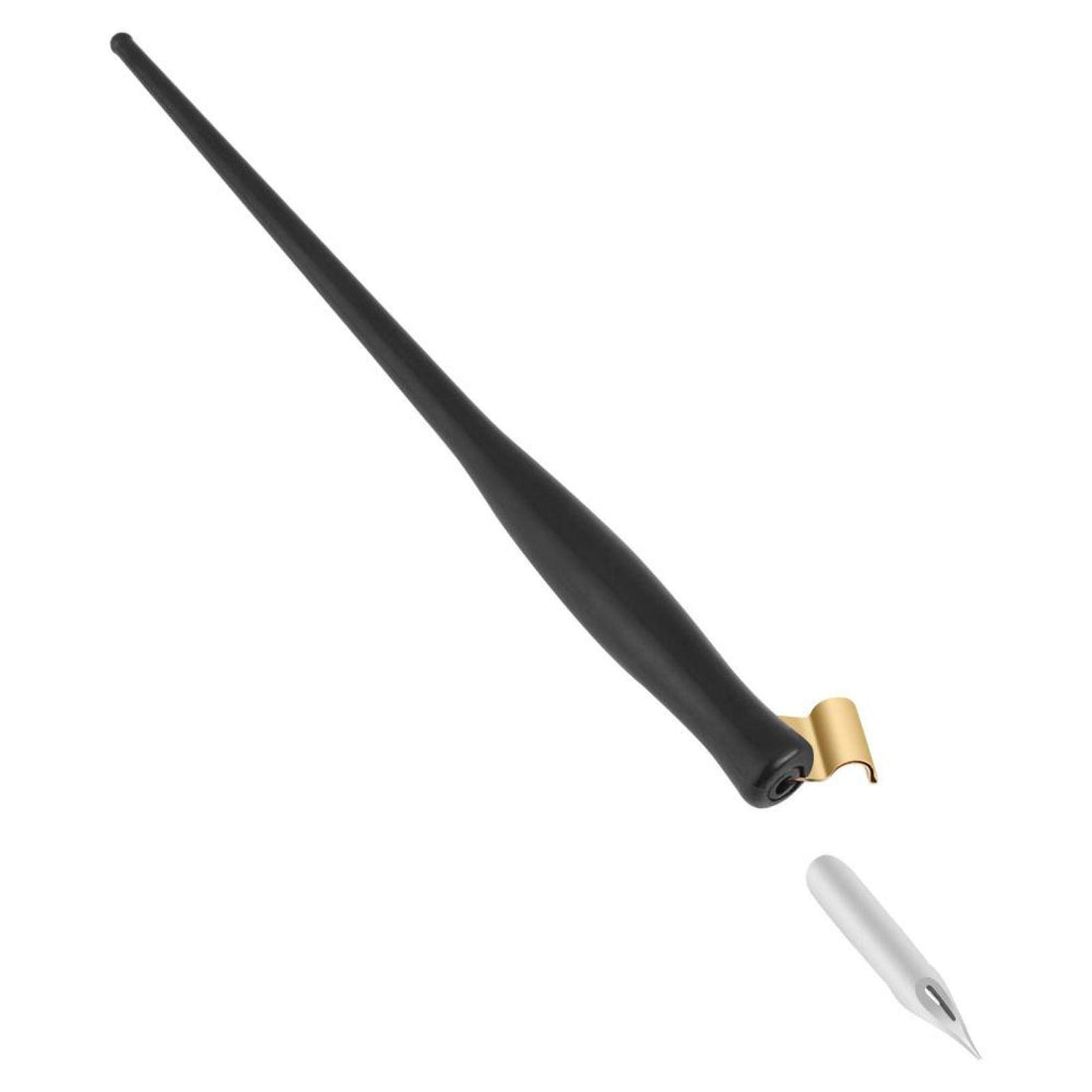 Pssopp Calligraphy Pen Tip Holder, English Oblique Calligraphy Dip Pen, Speedball Plastic Nib Holder with Removable Metal Flange, Black