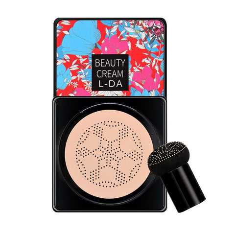 fashion mania Air Cushion CC Cream Mushroom Head, Moisturizing Concealer Makeup Base, Primer Liquid Foundation Long Lasting with Two Mushroom Makeup Sponges 【Natural】