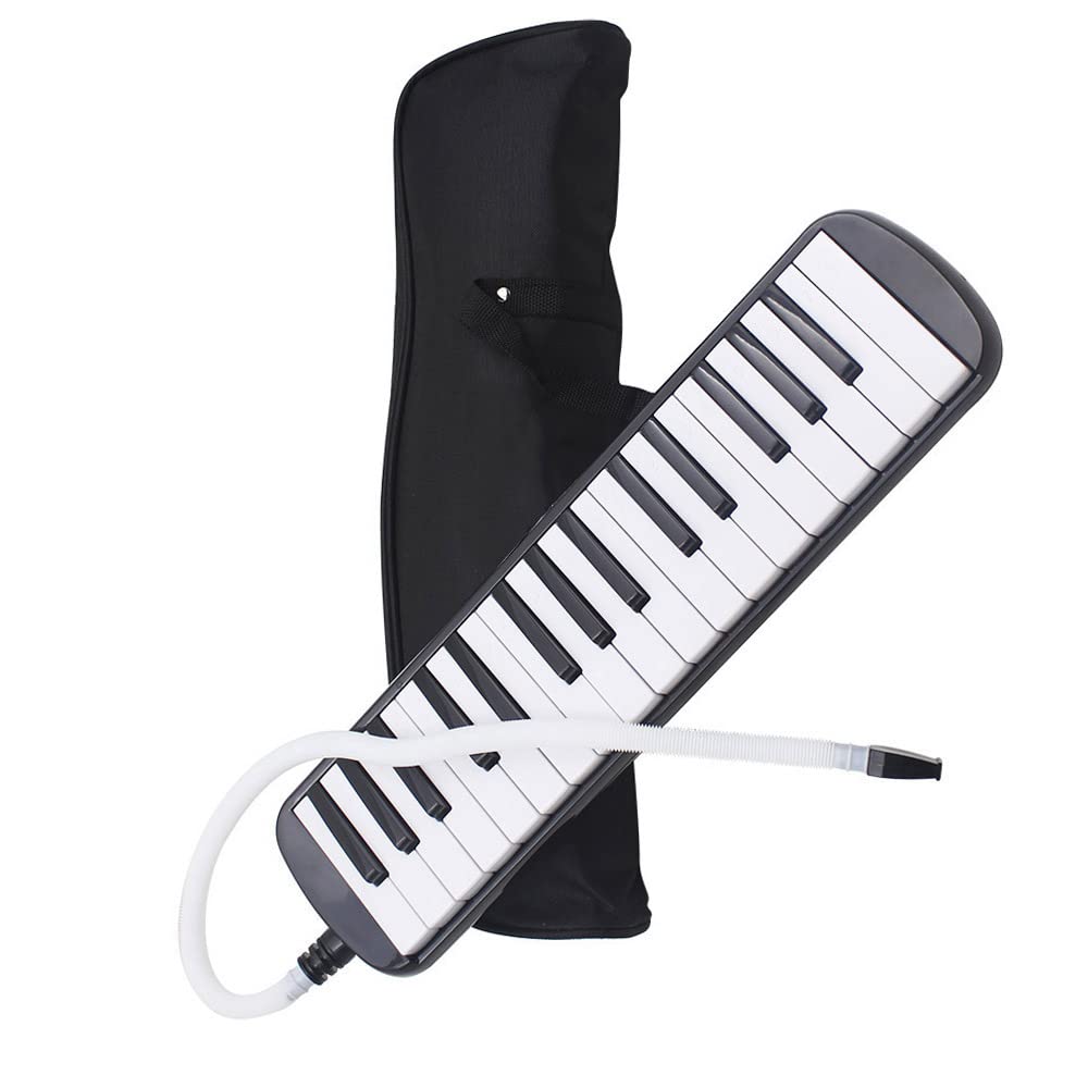 Melodica 32 Keys (13 Black Keys) Double Tubes Mouthpiece Air Piano Keyboard Musical Instrument with Carrying Bag - Black
