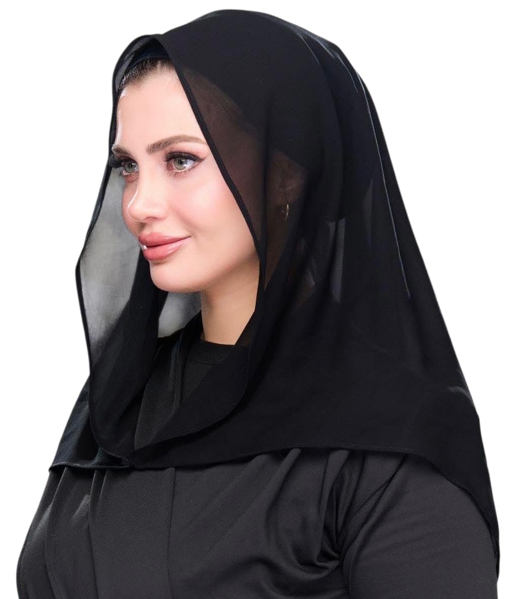 Black Chiffon Hijab Muslim Head Scarf Lightweight Sheer Fabric Headwear for Women