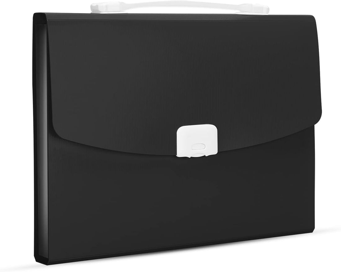 File Folder Expanding 13-Pocket A4 Accordion Organizer, Letter Size Document Wallets with Handle and Lock – Big Size Paper Filing Folder for School, Office, Home Stationery (Midnight Black)
