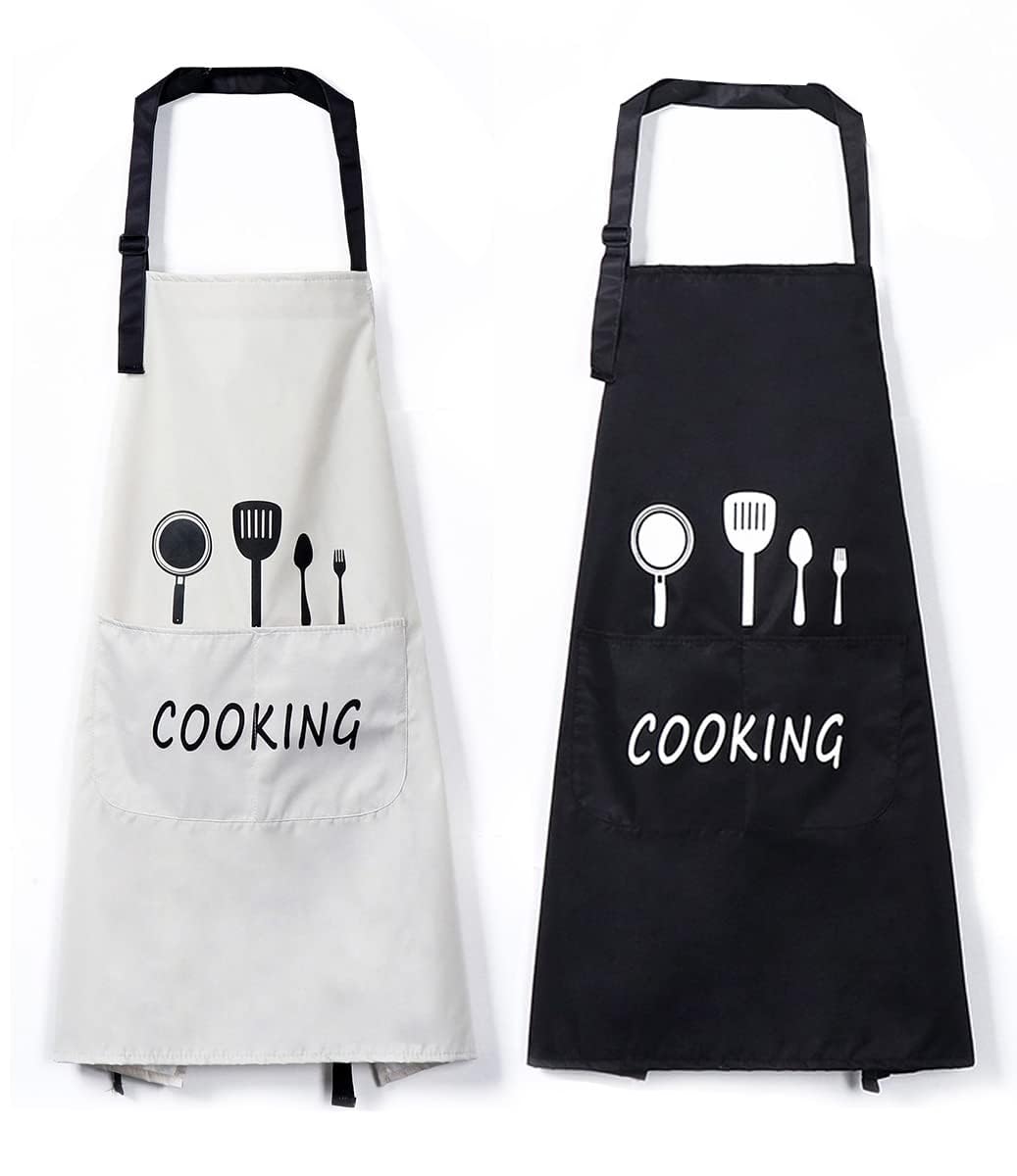 ECVV 2 Pack Kitchen Aprons with Pocket Adjustable Neck Strap Bib Apron Waterproof and Oil Proof Chef Cooking Apron for Home Kitchen, Cleaning, Gardening