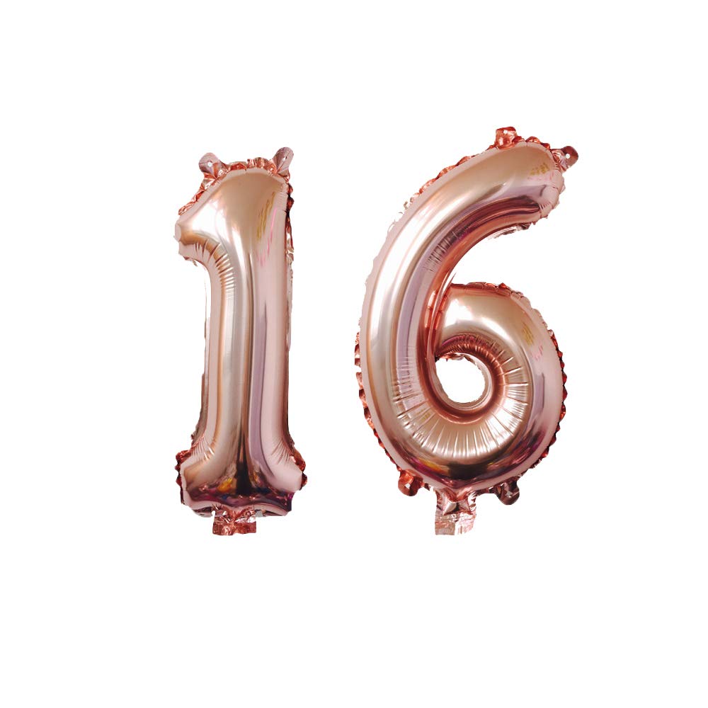 16 Digit Helium Foil Happy Birthday Balloons (Rose Gold, 2 Pieces, 40in/1m)