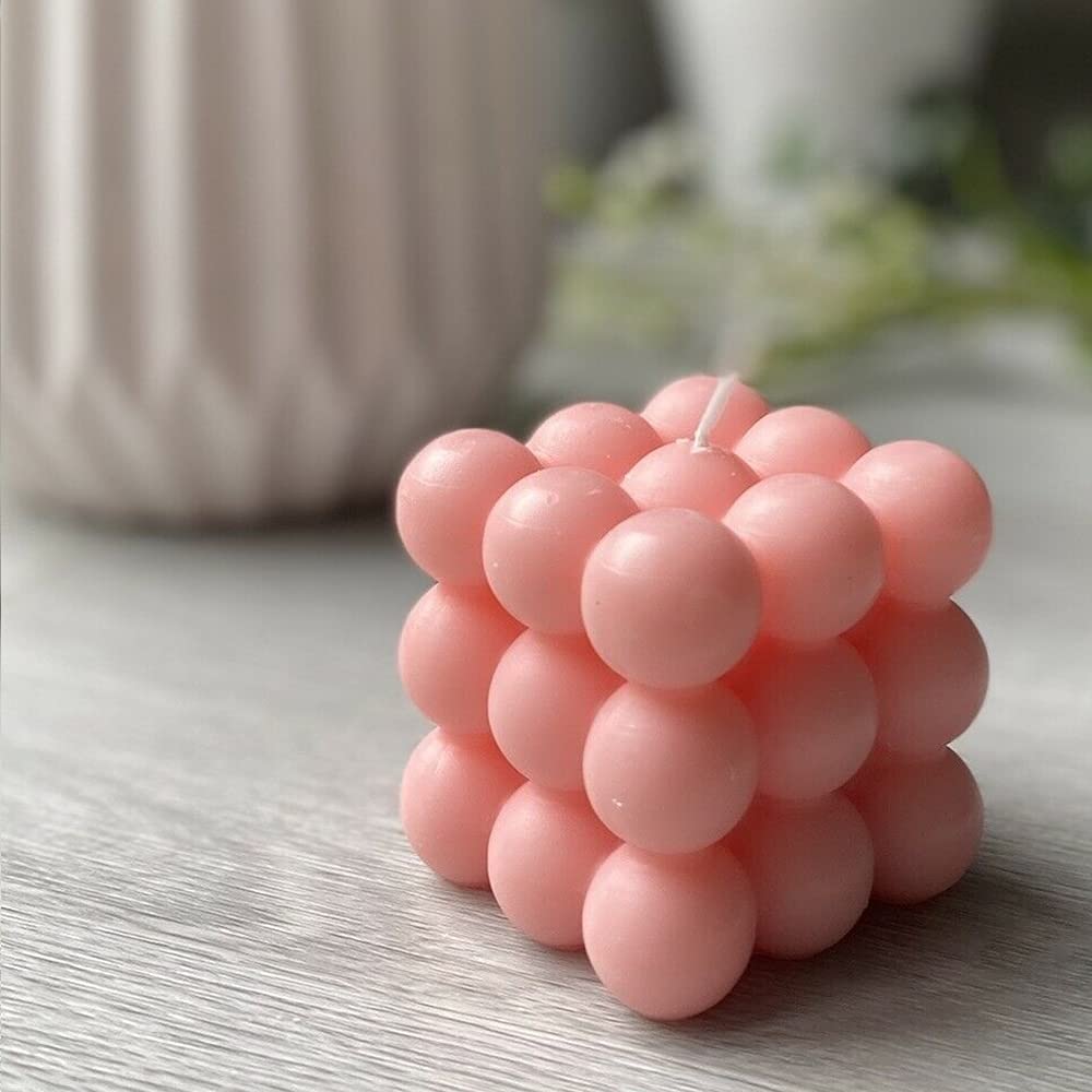 Bubble Candle | Handmade Soy Cube Candles Danish Pastel Room Decor Aesthetic Scented Aromatherapy Cute Shaped Decorations (Pink Rose, 1-Pack)