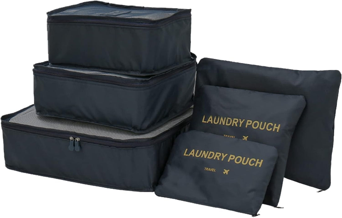Circle M Travel Packing Cubes 6-Set with Shoe Pouch Dark Blue for Stylish Travel