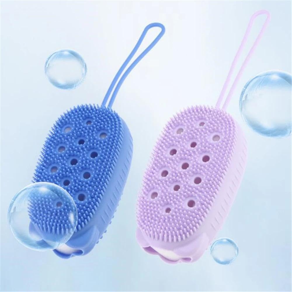 Silicone Body Scrubber (2 Pack) - Shower Brush for Women and Men, Body Scrubber Massage Brush, Deep Cleansing, Double Sided Bath Loofah, Available in Al-Israa (Blue)