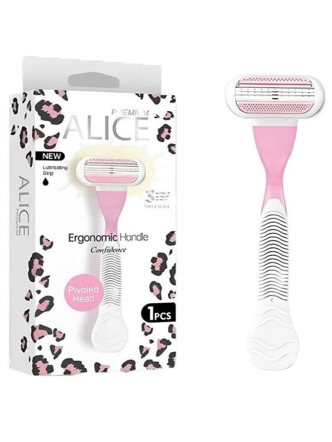 Alice Premium Razor for Women – 3 Blades with Lubricating Strip – Pivoted Head & Ergonomic Handle – For Sensitive Skin – Ideal for Body, Bikini Area & Underarms – Pink & White – 1 Piece