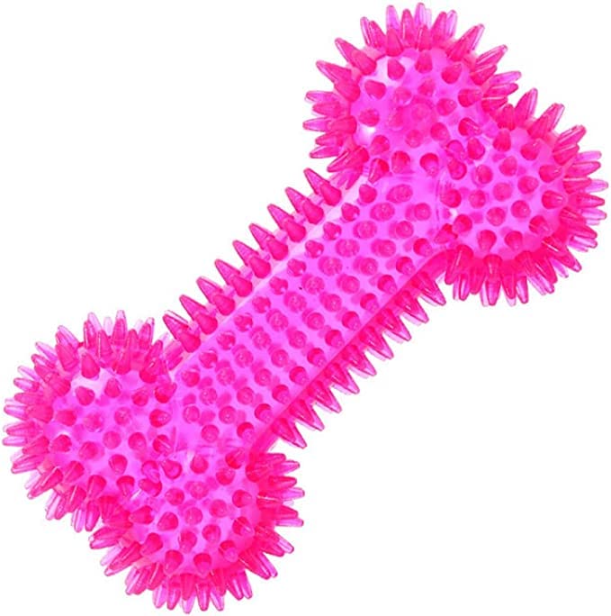 Dog Squeaky Bone Chew Toy for Aggressive Chewers, Durable Dog Rubber Bone Toy | Teeth Cleaning and Training Chew Toys - Pink