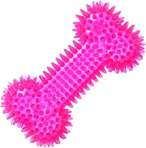 Dog Squeaky Bone Chew Toy for Aggressive Chewers, Durable Dog Rubber Bone Toy | Teeth Cleaning and Training Chew Toys - Pink