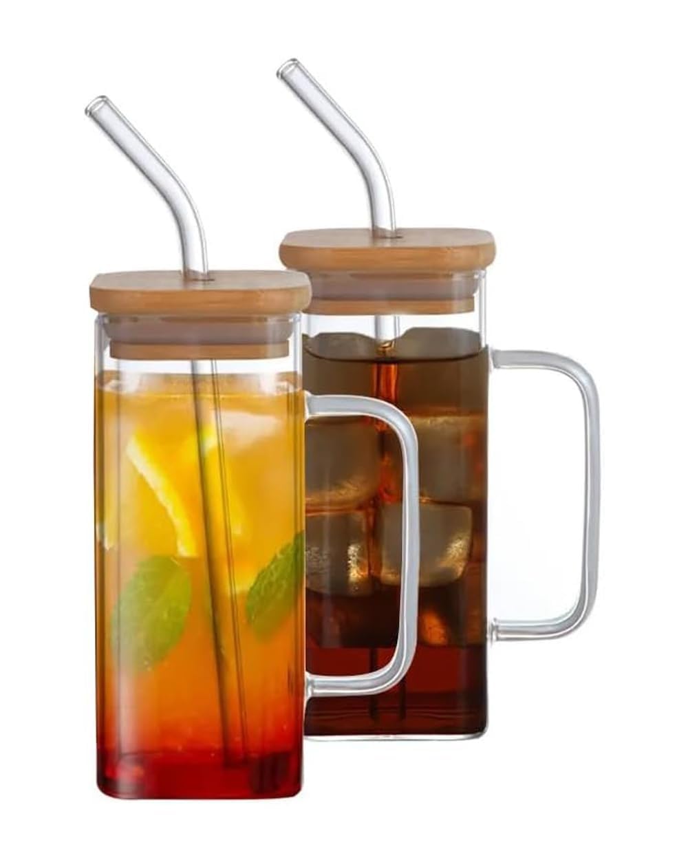 Square Glass Mug With Wooden Lid - Modern Trend Large Size 420ml - Enjoy Your Drinks With Style And Performance That Lasts - Generic