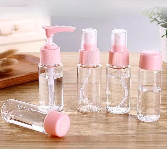 Set of 6 Travel Bottles and Tins, Mini Empty Plastic Refillable Bottles/Spray/Squeeze Bottles for Cosmetic Travel Supplies with Storage Bag