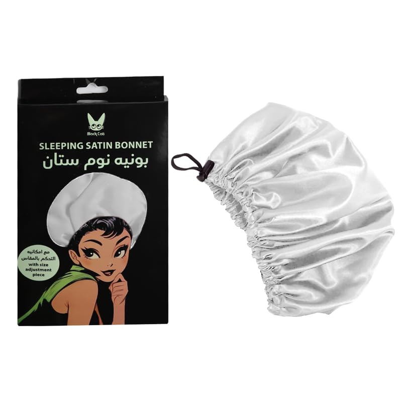Black Cat Satin Bonnet White