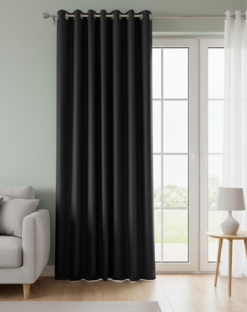 Luxury Curtains - Imported Hammer Fabric - Elegant Curtains - Grommets - Soft Velvet Texture - 150W x 280L CM (Black)