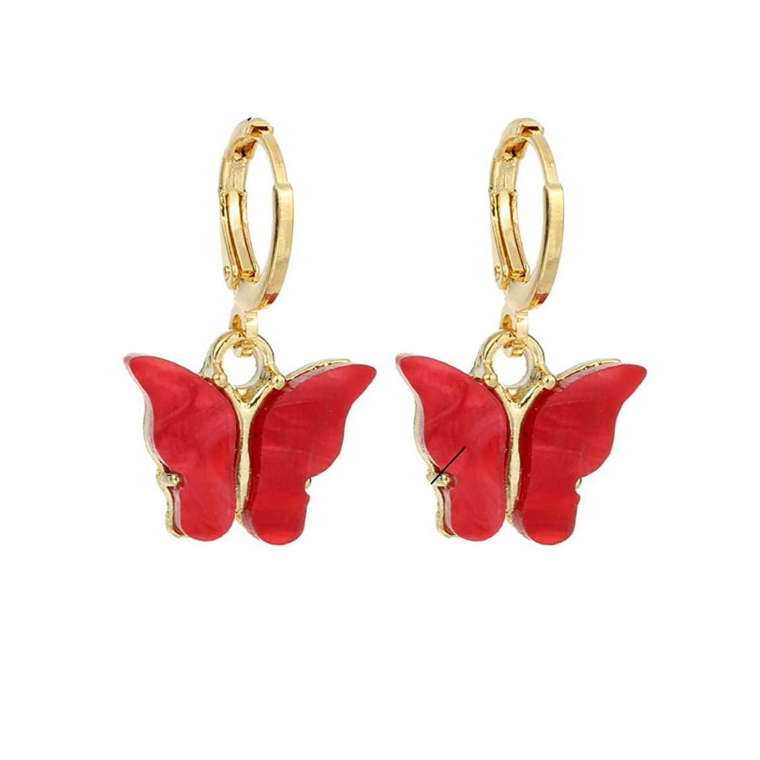 Julia Store Boho Butterfly Drop Dangle Earrings - Gold, Red Butterfly - Hypoallergenic, Nickel-Free - 1 Pair
