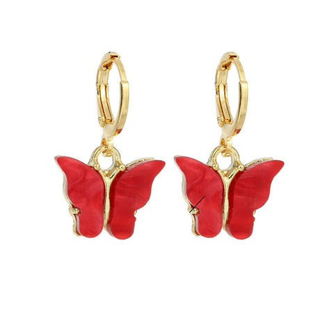 Julia Store Boho Butterfly Drop Dangle Earrings - Gold, Red Butterfly - Hypoallergenic, Nickel-Free - 1 Pair