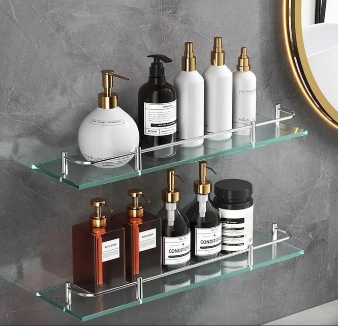 Shelves Shower Caddy Bathroom Shelf 2 Tier, 40Cm Bathroom Shelf, Stainless Steel Glass Shelf, Bathroom Storage Rack Shower Corner Shelf, Bathroom(40 Cm)