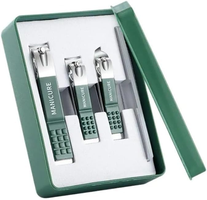 Manicure Set for Men & Professional Women, 4PCS Stainless Steel Nail Clippers Kit, Fingernail & Toenail Cutter, Nail Clipper Set, Pedicure Grooming Kit with Portable Case Green Silver