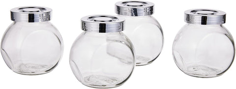 RAJTAN Spice jar, Glass, Aluminum Color, Clear Color, Glass Jar Set Design Kitchen Storage (4)
