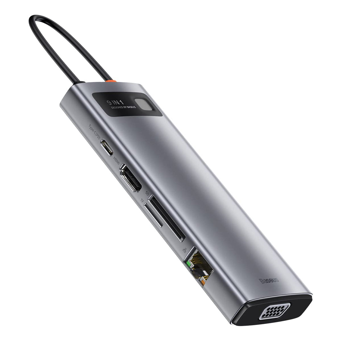 Baseus Metal Gleam Series 9-in-1 Multifunctional Type-C HUB Docking Station Space Gray（Type-C to HDMI*1+USB3.0 * 3+PD*1+RJ45*1+SD/TF*1+VGA*1)