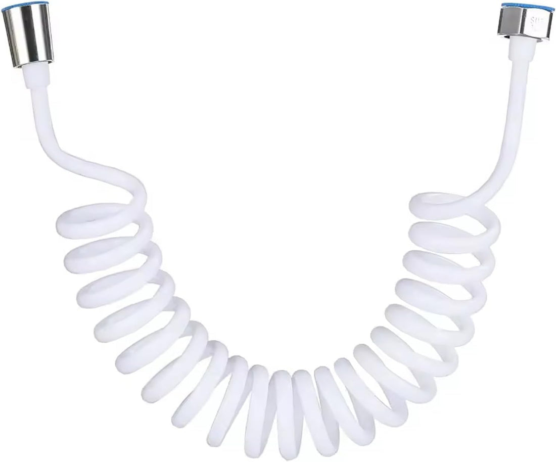 Spring Flexible Shower Hose, ABS Screw Flexible Shower Hose for Bathroom Toilet Faucet, Bidet Sprayer, Hand Shower, Standard G1/2 Connectors Used for Travel Bidet (White, 2M)