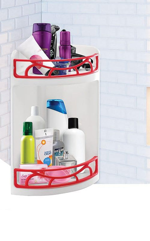 Bathroom Corner Shelf, 2 Floors, Plastic, Multi Color, 45 cm, Wall Mounted, Modern Design Model 14028