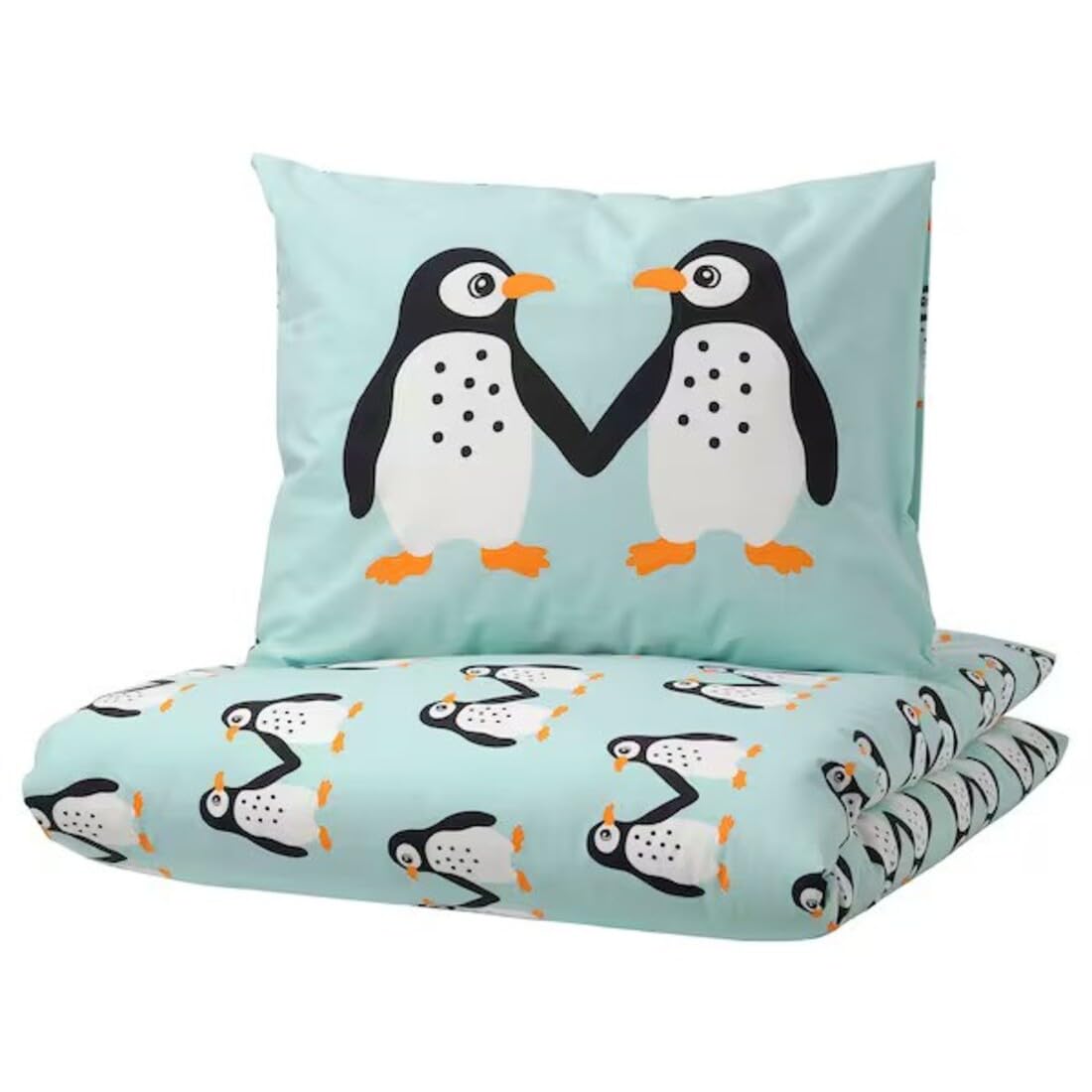 Digital Shoppy BLÅVINGAD Duvet Cover and Pillowcase 150x200/50x80 cm (59x78 3/4/20x31) (Penguin Pattern/Light Turquoise)