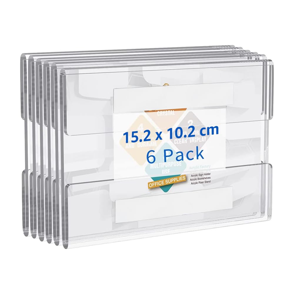 Best Media 4x6 Inch Wall Mount Acrylic Sign Holder with Double Sided Adhesive Tape for Office Home Store Restaurant No Drilling Horizontal 6 Pack Clear Acrylic Frame